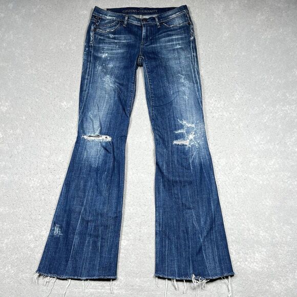 Citizens of Humanity Jeans Womens Size 27 Blue Low Waist Flare Distressed - Picture 1 of 16